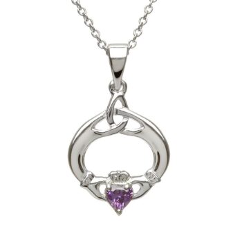 February Claddagh Birthstone Pendant