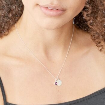 February Birthstone and Engravable Disc Necklace