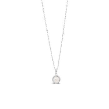 Sliver Pearl with CZ Surround Pendant / Chain