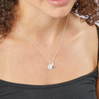 October Birthstone and Engravable Disc Necklace