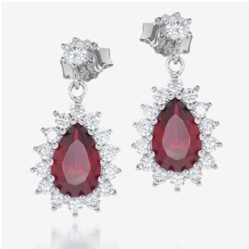 Sterling Silver Created Ruby and Cubic Zirconia Drop Earrings