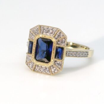 9ct Yellow Gold Created Sapphire and Cubic Zirconia Ring