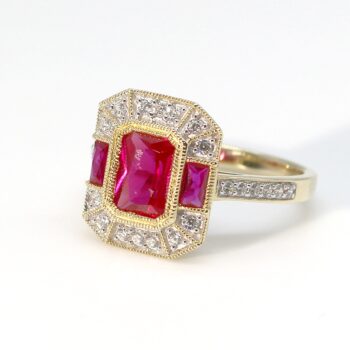 9ct Yellow Gold Created Ruby and Cubic Zirconia Ring