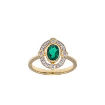 9ct Yellow Gold Created Emerald CZ Ring