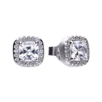 Diamonfire Square Solitaire and Pave Set Stud Earrings