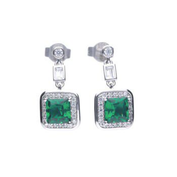 Diamonfire Art Deco Style Emerald Pave Earrings