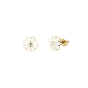 Daisy Stud Earrings Yellow Gold White