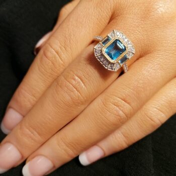 9ct Yellow Gold Blue Topaz and Cubic Zirconia Ring