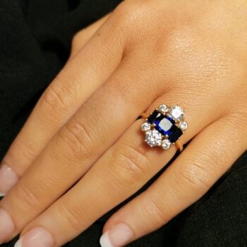 9ct Yellow Gold created Sapphire and Cubic Zirconia Ring