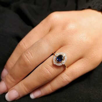 9ct Yellow Gold created Sapphire and Cubic Zirconia Ring