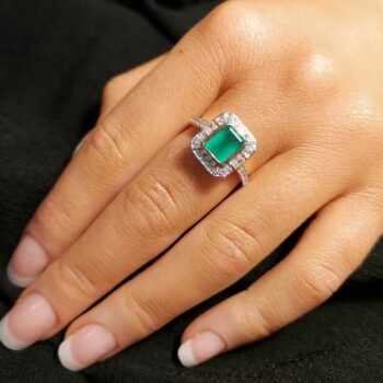 9ct Yellow Gold Created Emerald and Cubic Zirconia Ring