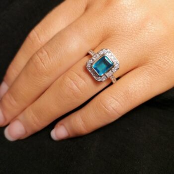 9ct Yellow Gold Blue Topaz and Cubic Zirconia Ring