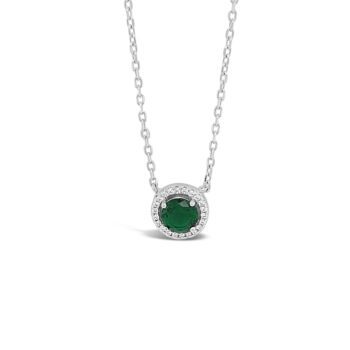 Absolute Sterling Silver Created Emerald and Cubic Zirconia Pendant