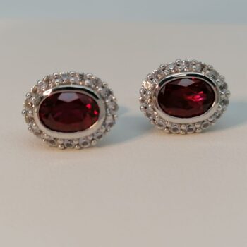 9ct White Gold Cubic Zirconia and Created Ruby Oval Earrings