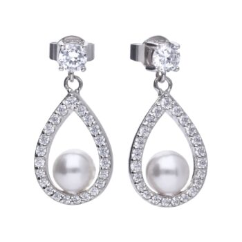 Diamonfire Teardrop Pave Set Zirconia with Round Pearl Earrings