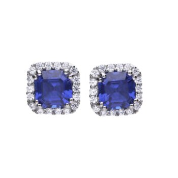Diamonfire Cushion Cut Sapphire Blue Zirconia Stud Earrings