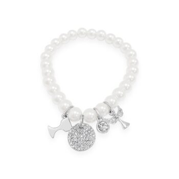Absolute Kids Silver Pearl 4 Charm Bracelet