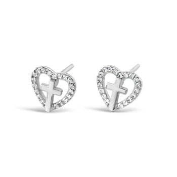 Absolute Kids Sterling Silver Heart with Cross Earrings