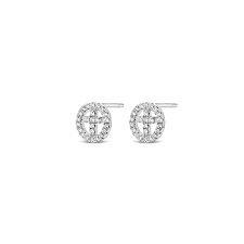 Silver Cross in Circle Stud Earring