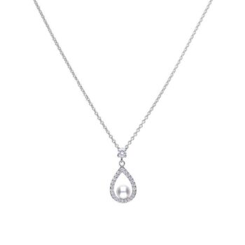 Diamonfire Teardrop Pave Set Cubic Zirconia with Round Pearl Necklace