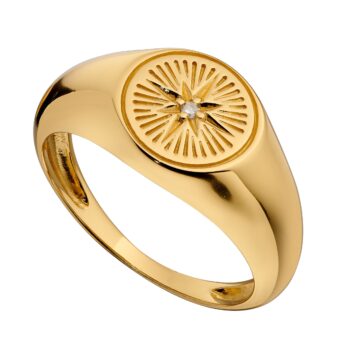Sterling Silver Gold Plated North Star Signet Ring