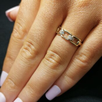 9ct Yellow Gold Chain Link Ring with Cubic Zirconia