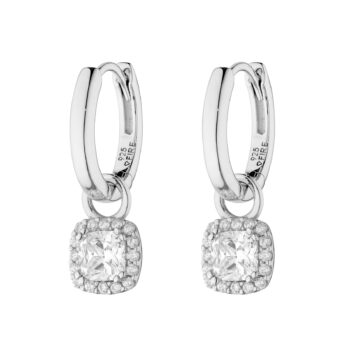 Diamonfire Assembled Hoop Earrings with Square Cubic Zirconia Halo Drop