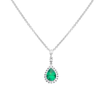Diamonfire Green Cubic Zirconia Teardrop Necklace with Pave Surround
