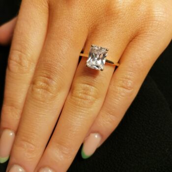 9ct Yellow Gold Emerald Cut Cubic Zirconia Claw Set Ring