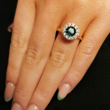 9ct Yellow Gold Round Created Emerald with Cubic Zirconia Surround