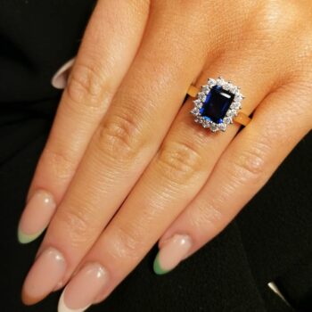 9ct Yellow Gold Rectangular created Sapphire with Cubic Zirconia Surround