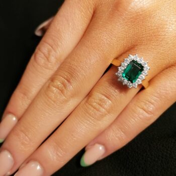 9ct Yellow Gold Emerald Cut Created Emerald with Cubic Zirconia Surround