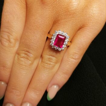 9ct Yellow Gold Rectangular created Ruby with Cubic Zirconia Surround