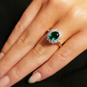 9ct Yellow Gold Oval Created Emerald with Cubic Zirconia Surround