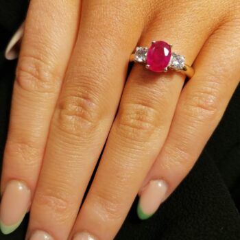 9ct Yellow Gold Oval created Ruby with Round Cubic Zirconia