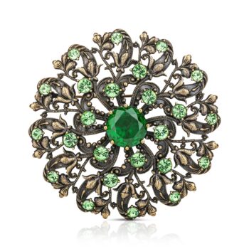 Newbridge Floral Brooch with Green Stones