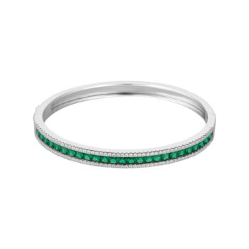 Sterling Silver Cubic Zirconia and Emerald Princess Set Bangle