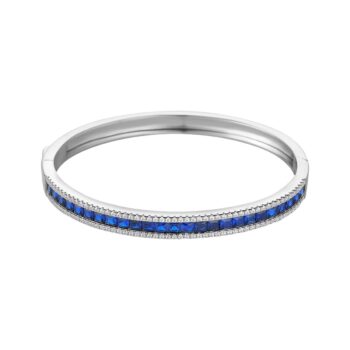 Sterling Silver Cubic Zirconia and Sapphire Princess Set Bangle