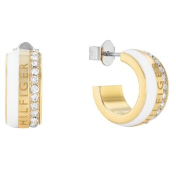 Tommy Hilfiger Ladies Gold Mesh Charm Hoop Earrings