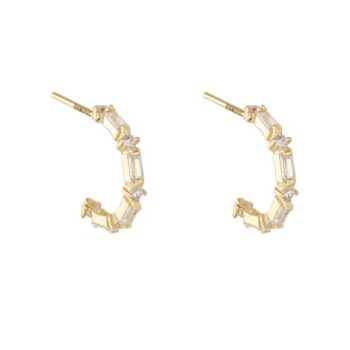 9ct Yellow Gold Cubic Zirconia and Baguette Hoop Earrings