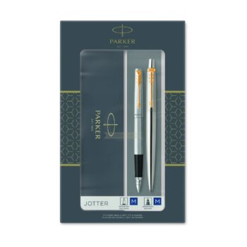 Parker Jotter Stainless Steel Chrome Color Fountain Pen + Ballpoint Pen