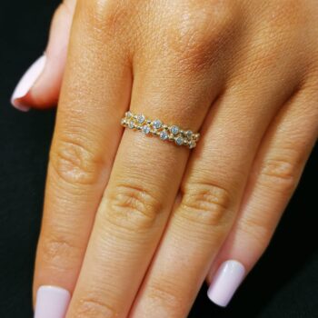 9ct Yellow Gold Double Row Ball & Cubic Zirconia Ring