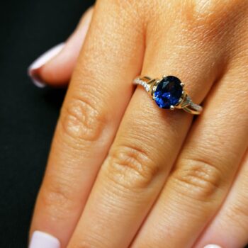9ct Yellow Gold Created Oval Sapphire & Cubic Zirconia Ring