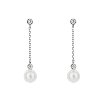 Diamonfire Pearl Chain Drop Earrings