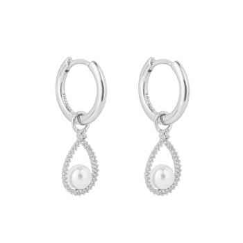 Diamonfire Pave Set Cubic Zirconia Teardrop Assembled Hoop Earrings with Shell Pear