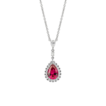 Diamonfire Ruby Cubic Zirconia Teardrop Necklace with Pave Surround