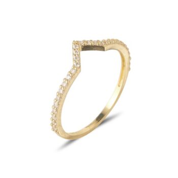 9ct Yellow Gold Cubic Zirconia Wishbone Ring