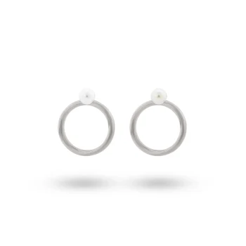 24Kae Silver Pearl Hoop Earrings