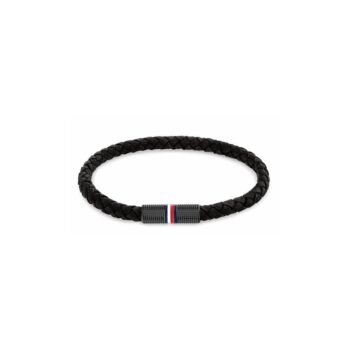 Tommy Hilfiger Gents Black Leather Braided Bracelet