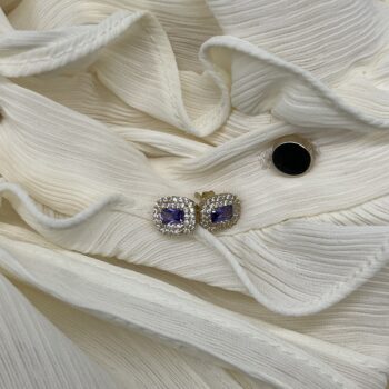 9ct Yellow Gold Created Amethyst and Cubic Zirconia Rectangular Earrings